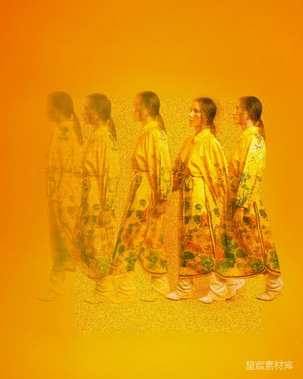 高清摄影 橙色背景下的多重镜像服装展示