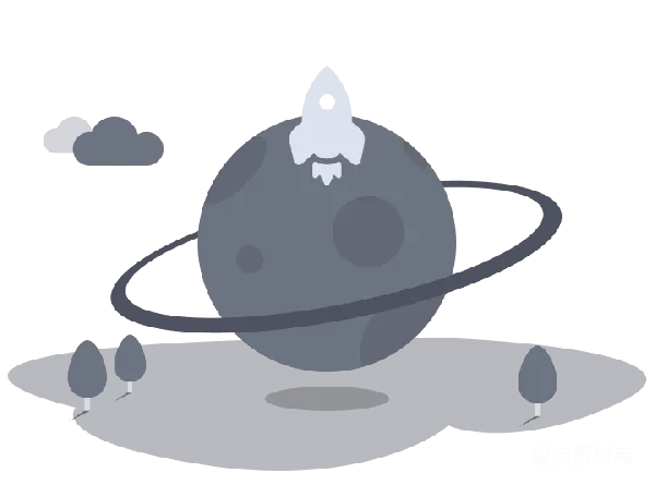 材质纹理 火箭环绕星球的科幻插画