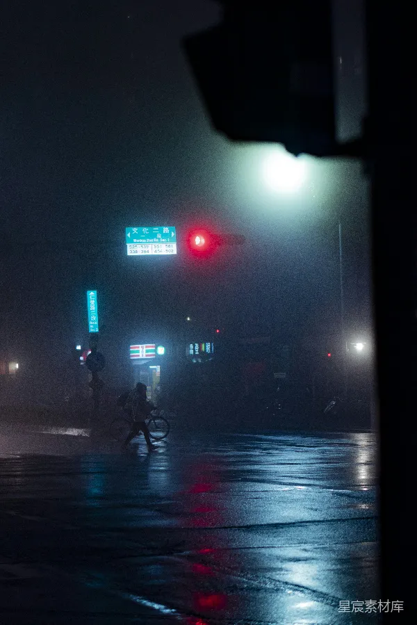 高清摄影 雨夜的街灯与行人