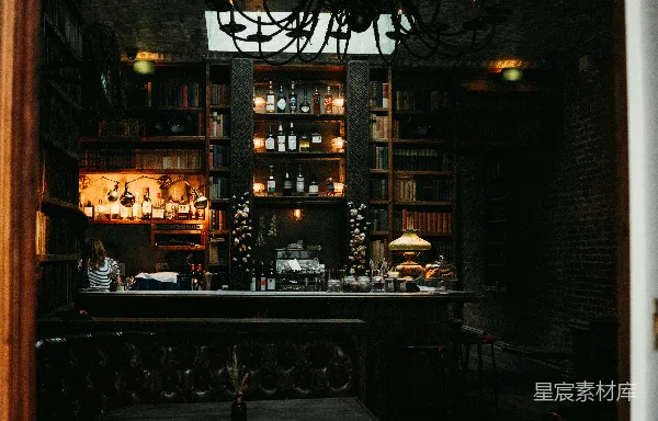 高清摄影 复古酒吧的书架吧台