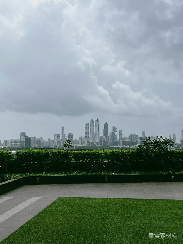 高清摄影 城市天际线下的屋顶花园