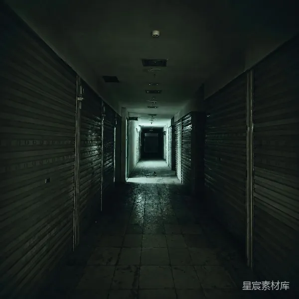 高清摄影 废弃商场的幽暗走廊