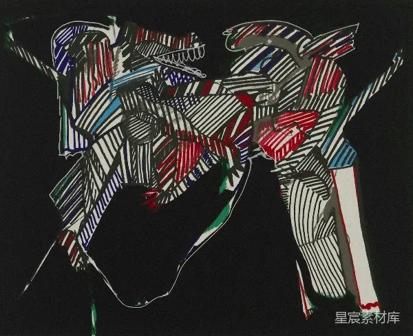 高清摄影 抽象色彩线条构成的动态人物插画
