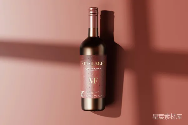 高清摄影 红标葡萄酒瓶贴设计样机