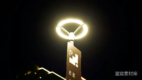 高清摄影 城市夜景中的路灯与标志
