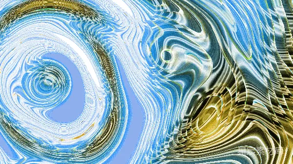 高清摄影 动感涡旋：蓝色与金色交织的现代艺术