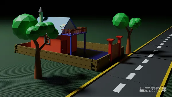 高清摄影 低多边形风格的住宅与道路