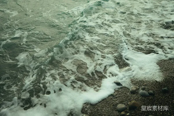 高清摄影 海滩上的泡沫与石子