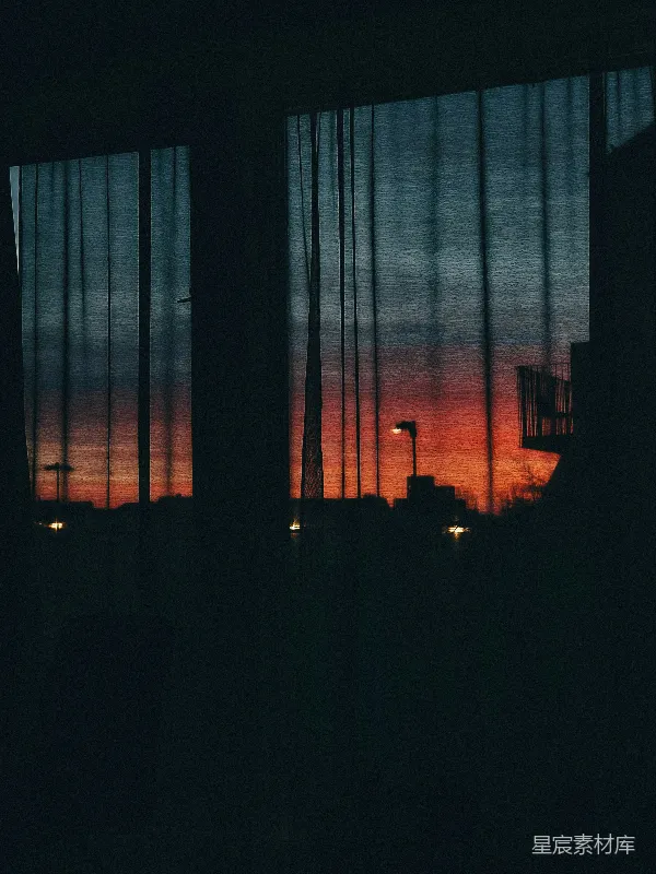 高清摄影 窗帘映出的夕阳