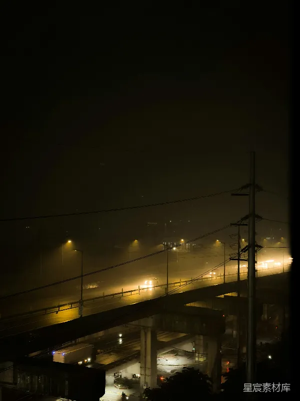 高清摄影 雾夜中的高架桥