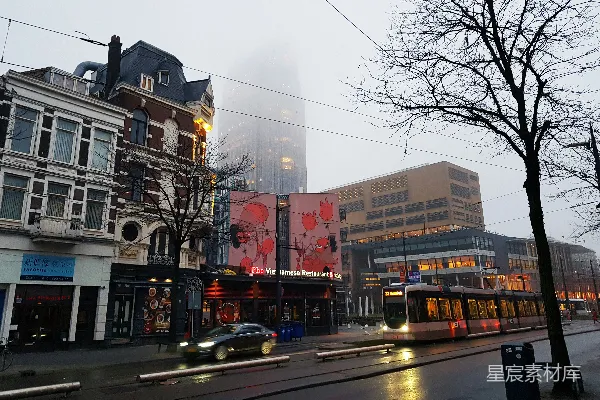 高清摄影 雾中城市的街景