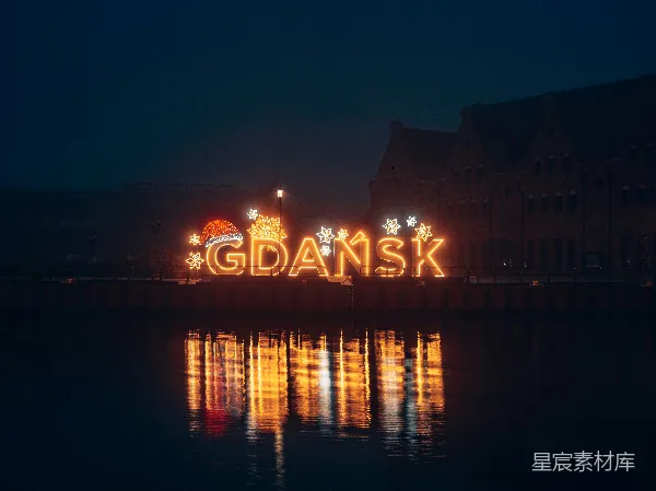 高清摄影 Gdańsk的夜景霓虹灯