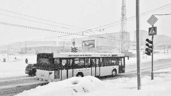高清摄影 雪中城市公交车