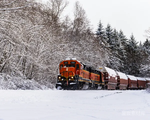 高清摄影 雪景中的BNSF货运列车