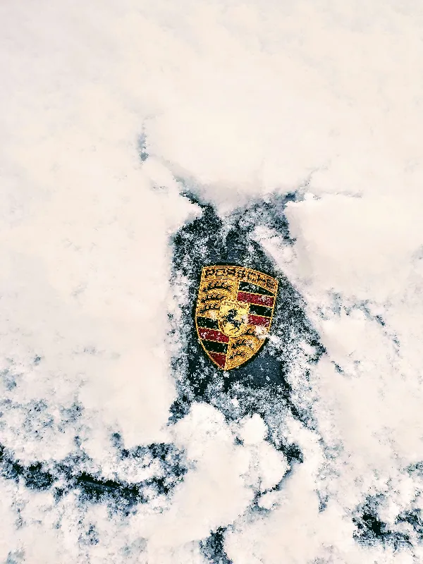 高清摄影 雪中保时捷徽标