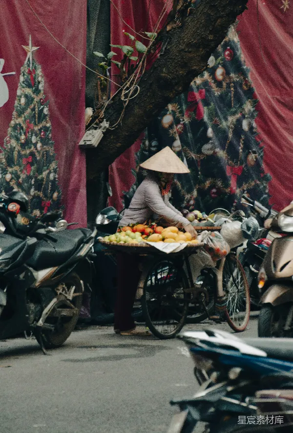 高清摄影 圣诞集市上的街头果贩
