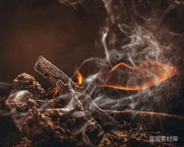 高清摄影 燃烧的木柴与烟雾
