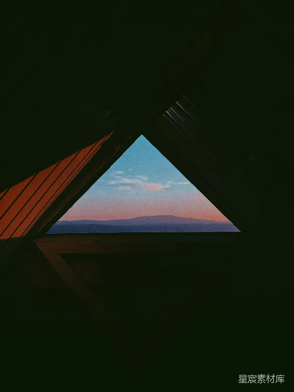 高清摄影 三角窗景，日落余晖