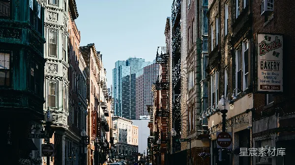 高清摄影 城市老街与现代高楼的交错