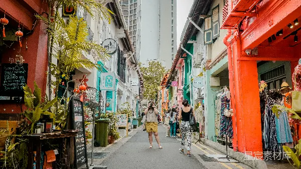 高清摄影 新加坡小印度色彩斑斓的街道