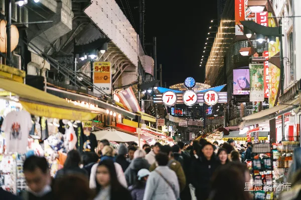 高清摄影 夜晚繁华的东京市场