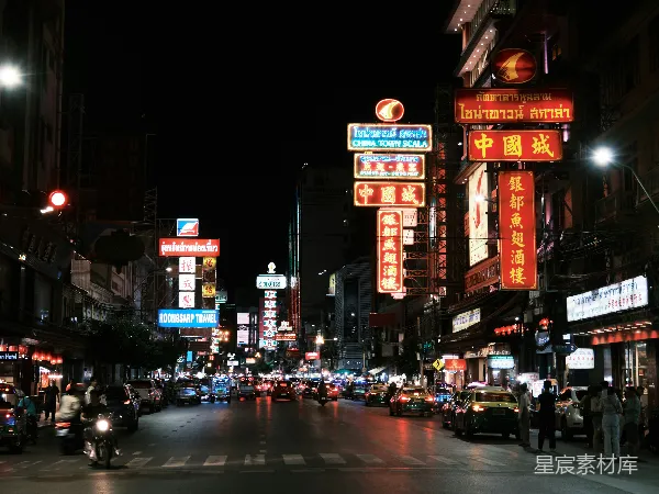 高清摄影 夜色中的中国城霓虹灯
