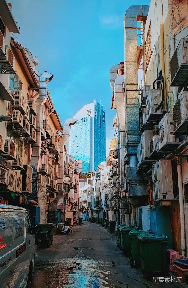 高清摄影 高楼林立的狭窄巷道