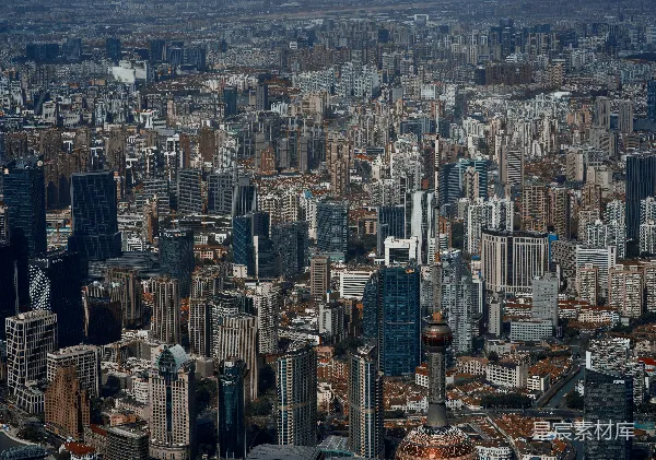 高清摄影 密集的城市景观，有众多的高大建筑。