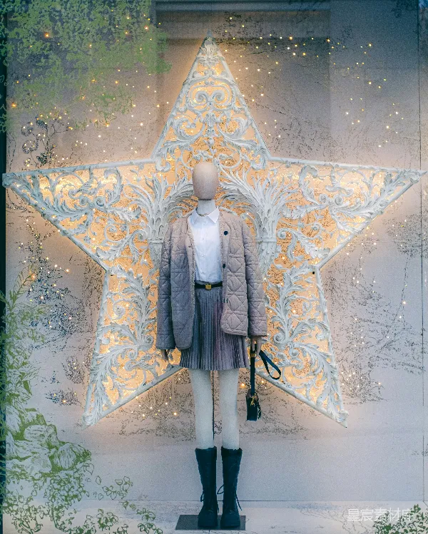 高清摄影 梦幻橱窗：星形装饰与时尚服装