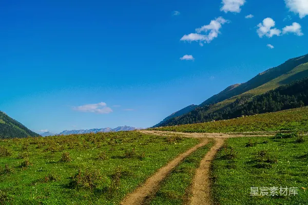 高清摄影 绿色田野中一条泥泞的道路