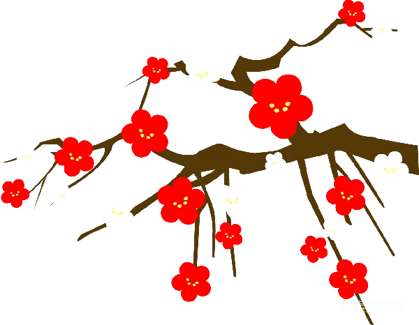 元素素材 剪纸风格的红色和白色花朵树枝