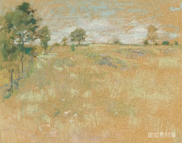 高清摄影 一片草地上的风景画，有树木