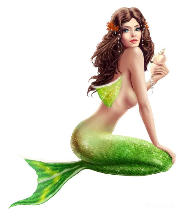 元素素材 绿色美人鱼插画