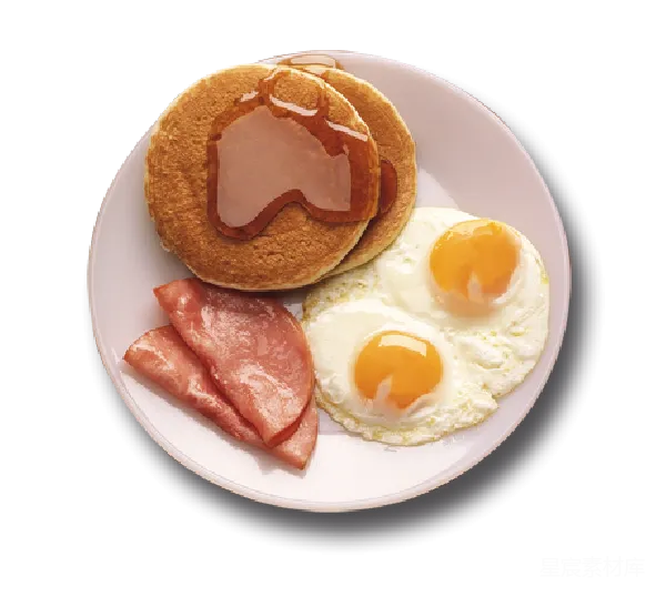 元素素材 早餐拼盘：煎蛋、火腿和煎饼