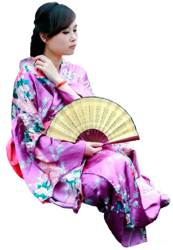 元素素材 身穿和服的女子手持扇子