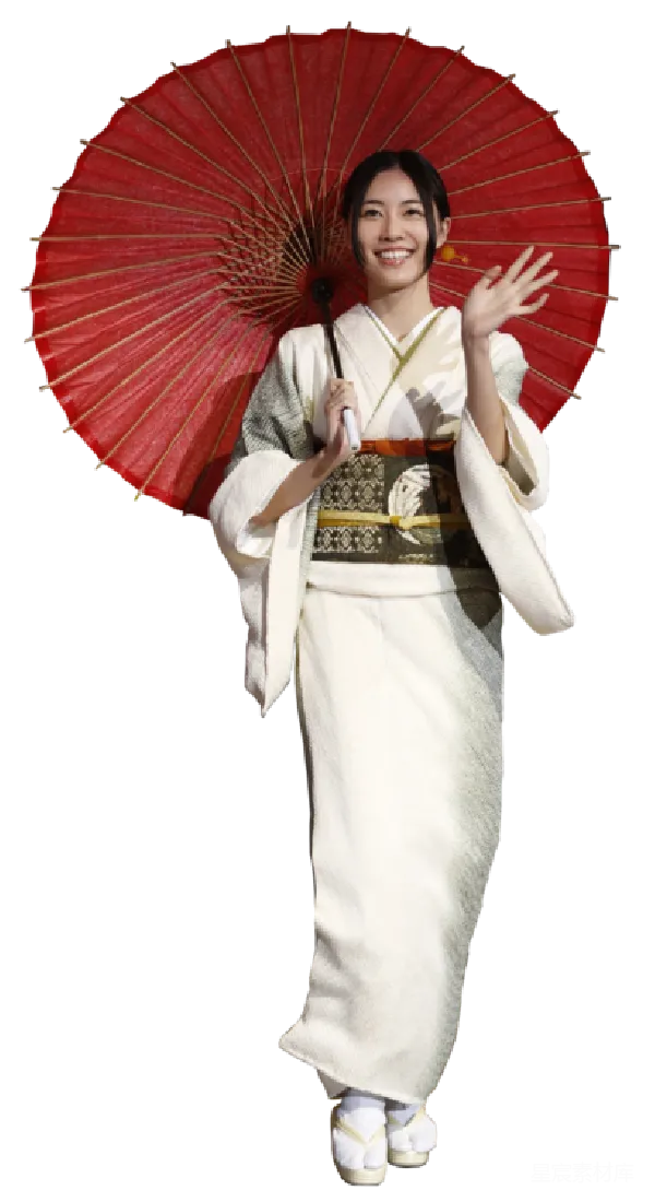 元素素材 和服中的女性与红色油纸伞