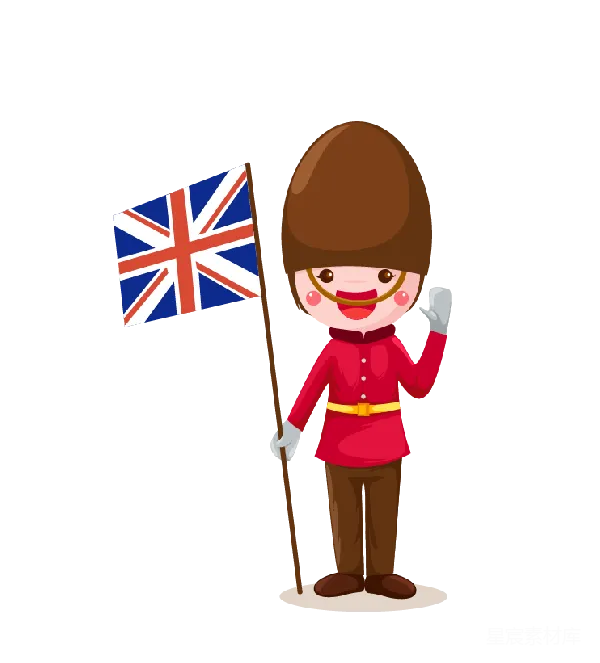 元素素材 卡通英伦卫兵与英国国旗