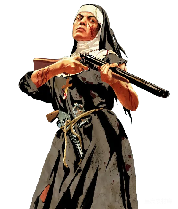元素素材 血色修女：手持武器的神秘女性