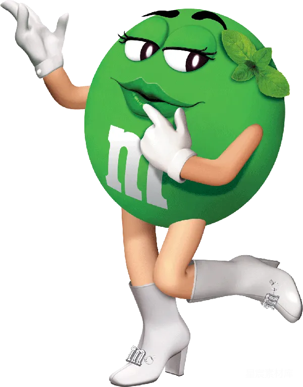 元素素材 M&M's绿色角色跳舞的卡通形象