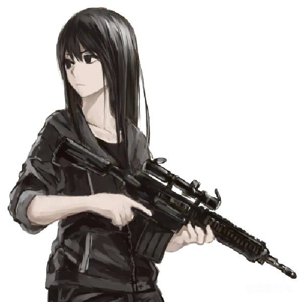 元素素材 黑衣持枪少女