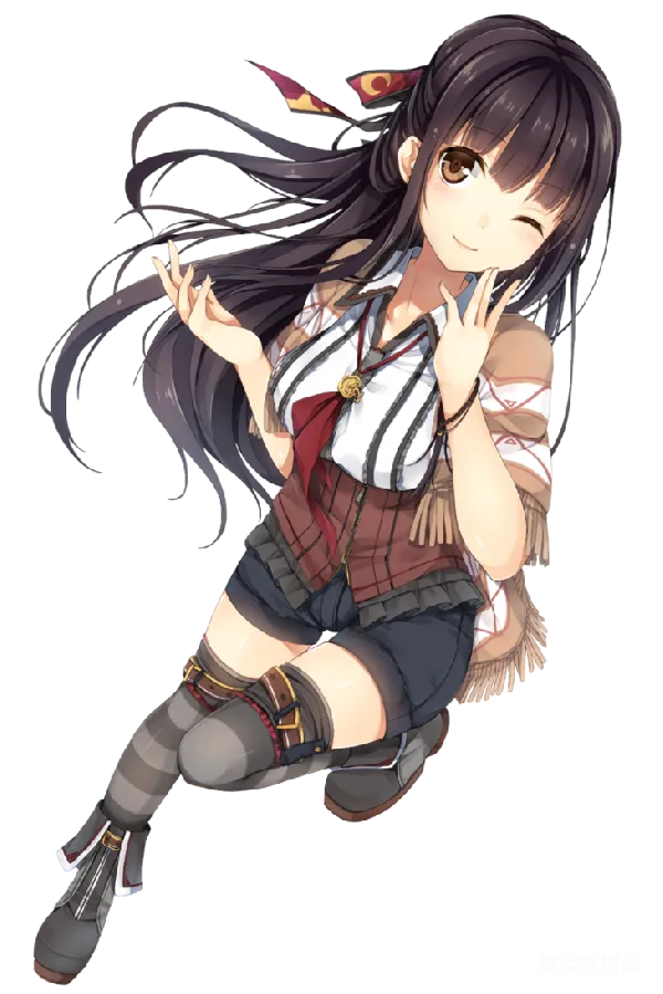 元素素材 动漫风格的女性角色跪姿插画