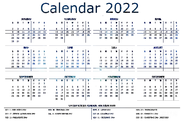元素素材 2022年美国联邦假日日历