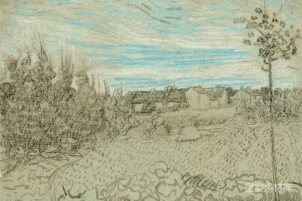 高清摄影 远处有一座房子的田野图画