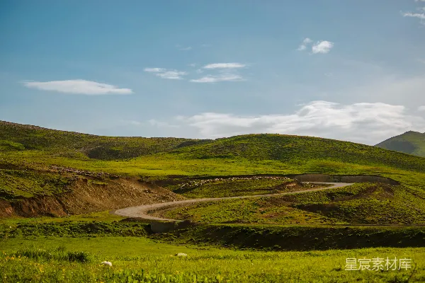 高清摄影 蜿蜒的道路穿过一片葱郁的山坡