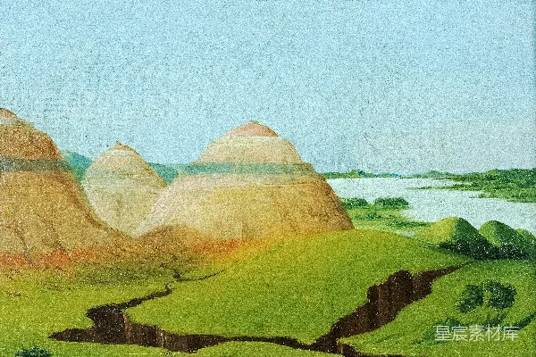 高清摄影 远处有一条河，层层叠叠的山峦。
