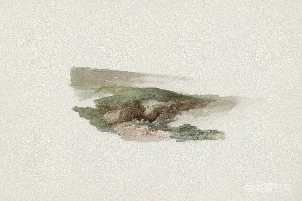 高清摄影 抽象水彩风景画，色调为淡绿和棕色。