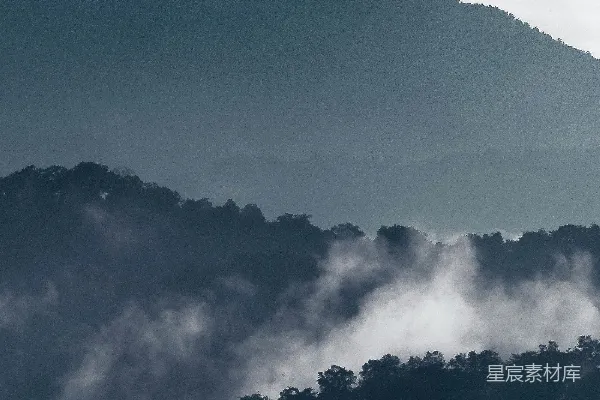 高清摄影 雾蒙蒙的山峦，树木