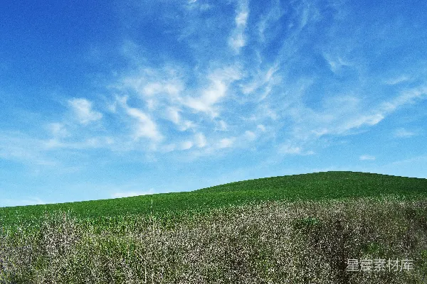 高清摄影 蓝天下的草地山坡与云朵