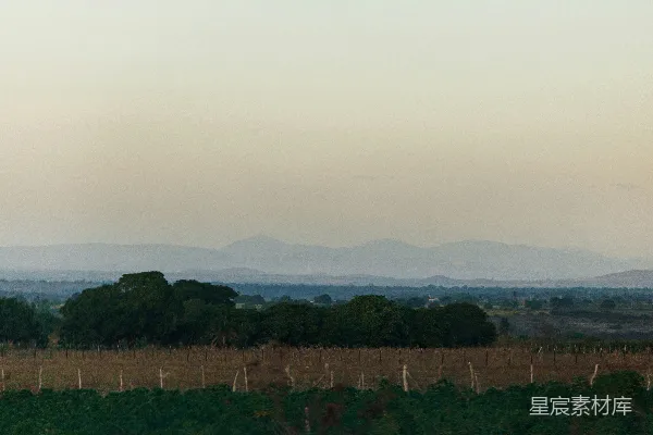 高清摄影 远处有树和山的田野