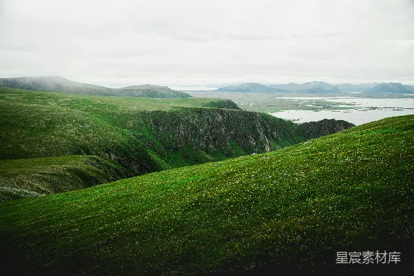 高清摄影 白天绿草地上方是蓝天。